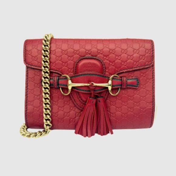 ✨ Gucci Mini Emily Chain Shoulder Bag – Red Microguccissima Leather – Authentic - Picture 1 of 11
